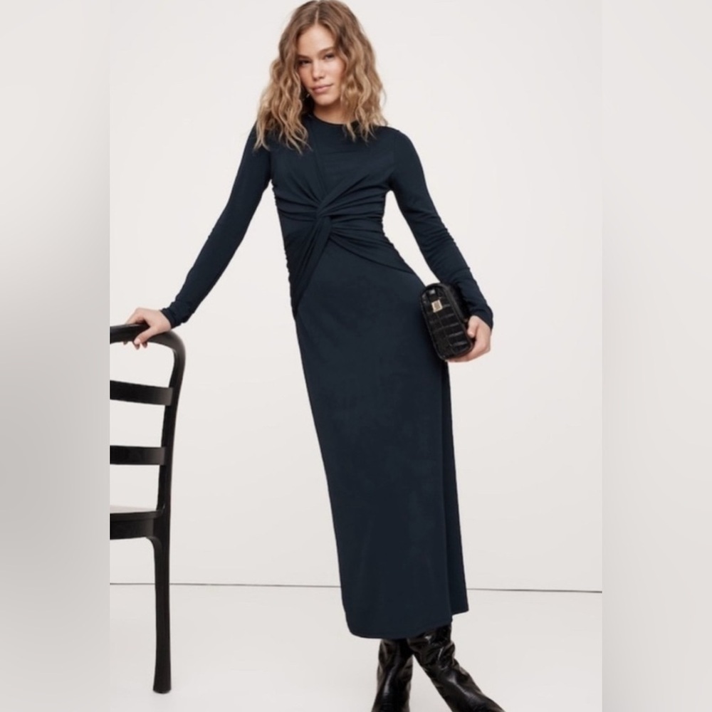Banana Republic Jersey Knit Front Twist Maxi black Dress L wedding guest evening